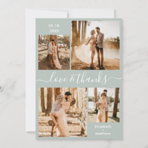 Carte De Remerciements Love and Thanks Script Sage Green Collage Mariage