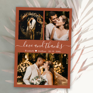 Carte De Remerciements Love and Thanks Script Terracotta Mariage