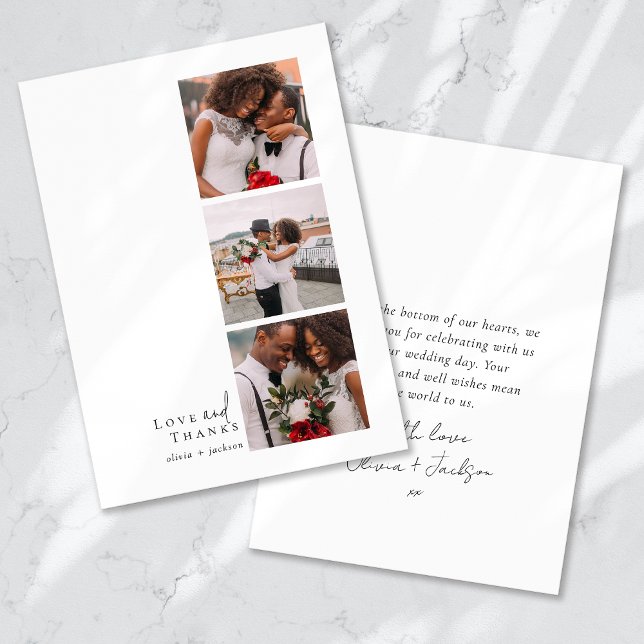 Carte De Remerciements Love and Thanks Script Triptych Photo Mariage (Créateur téléchargé)