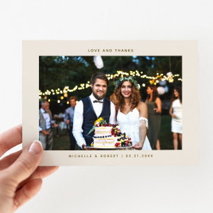Carte De Remerciements Love and Thanks Simple Mariage Photo Cream