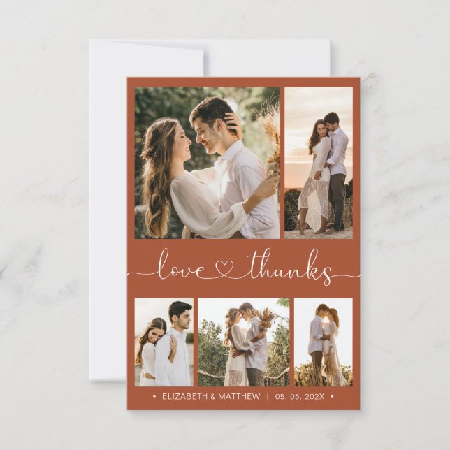 Carte De Remerciements Love and Thanks Terracotta Script Mariage photo (Devant)