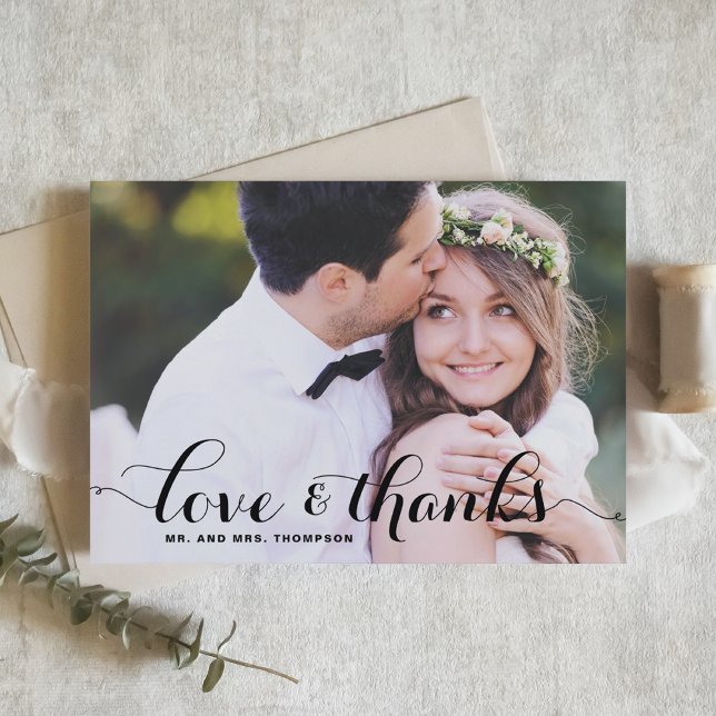 Carte De Remerciements Love and Thanks Whimsical Script Photo Mariage (Créateur téléchargé)