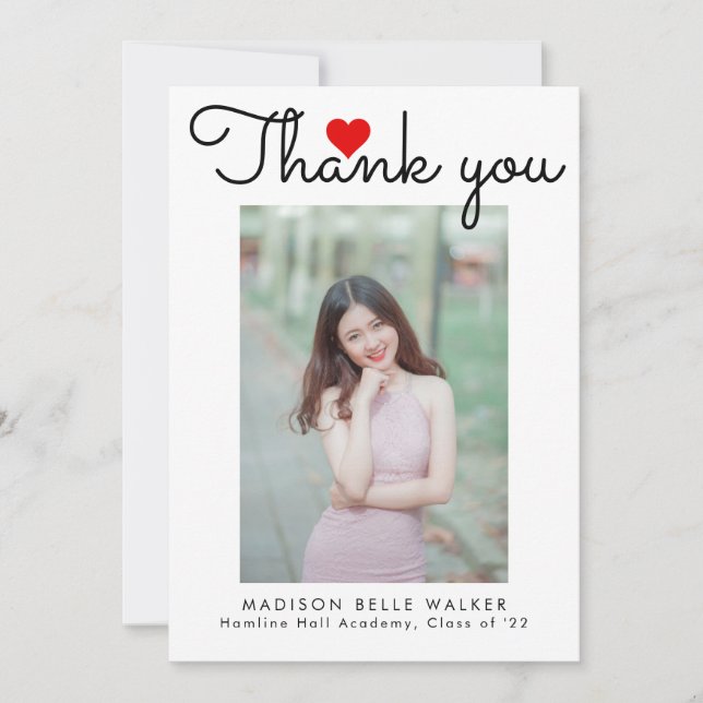 Carte De Remerciements Love Heart Script Classe de 2023 Graduation Photo (Devant)