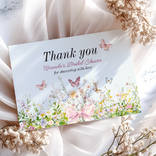 Carte De Remerciements Love in Boom Fleur Sauvage Rose Bow Réception de M