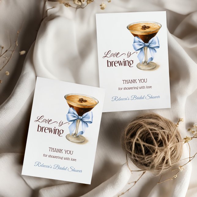 Carte De Remerciements Love is Brewing Blue Bow Coffee Bridal Shower (Créateur téléchargé)