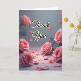 Carte De Remerciements Love is in Bloom Pink Roses Wedding