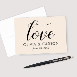 Carte De Remerciements Love Modern Cream et Black Script Monogramme