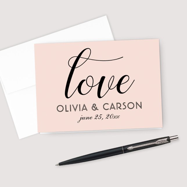Carte De Remerciements Love moderne Blush et Mariage noir Monogramme (Créateur téléchargé)
