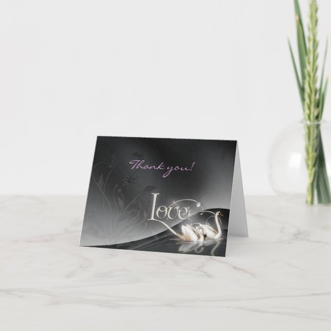 Carte De Remerciements Love Swans Mariage (Devant)