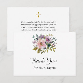 Carte De Remerciements Lovely Watercolor Pink Purple Flowers Funeral