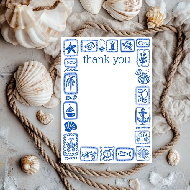 Carte De Remerciements LoveNotes de la Mer Cérémonie de Mariage Moderne e (LoveNotes from the Sea Modern Cute Hand Drawn beach Bridal Shower Thank You  Note Card
)