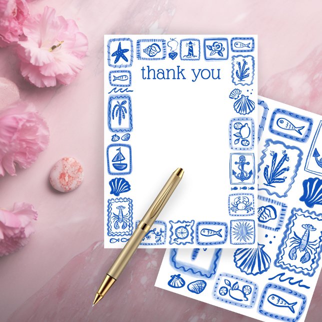 Carte De Remerciements LoveNotes de la Mer Cérémonie de Mariage Moderne e (LoveNotes from the Sea Modern Cute Bridal Shower Thank You Card
)