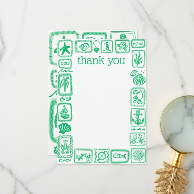 Carte De Remerciements LoveNotes de la Mer Fête de Mariage Moderne et Mig (Devant/Arrière en situation)