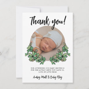 Carte De Remerciements Lucky White Clovers Baby shower photo