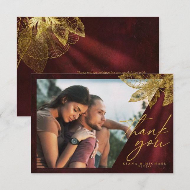 Carte De Remerciements Lumière de la lune Romance Mariage Bourgogne ID881 (Devant / Derrière)