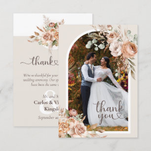 Carte De Remerciements Lumière Terre Tone Rustique Boho Mariage Floral