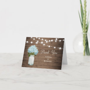 Carte De Remerciements Lumières à cordes en pot Mason à fleurs d'hydrange