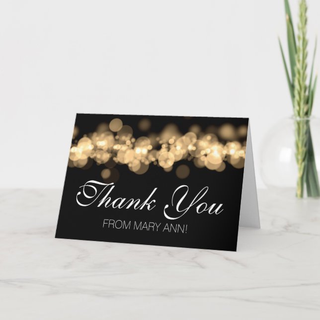 Carte De Remerciements Lumières Bokeh Gold 16 Mercis doux (Devant)