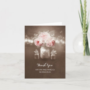 Carte De Remerciements Lumières de corde de pot de maçon rustique Mariage