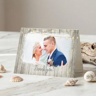 Carte De Remerciements Lumières de Plage en Bois Rustique Photo Mariage