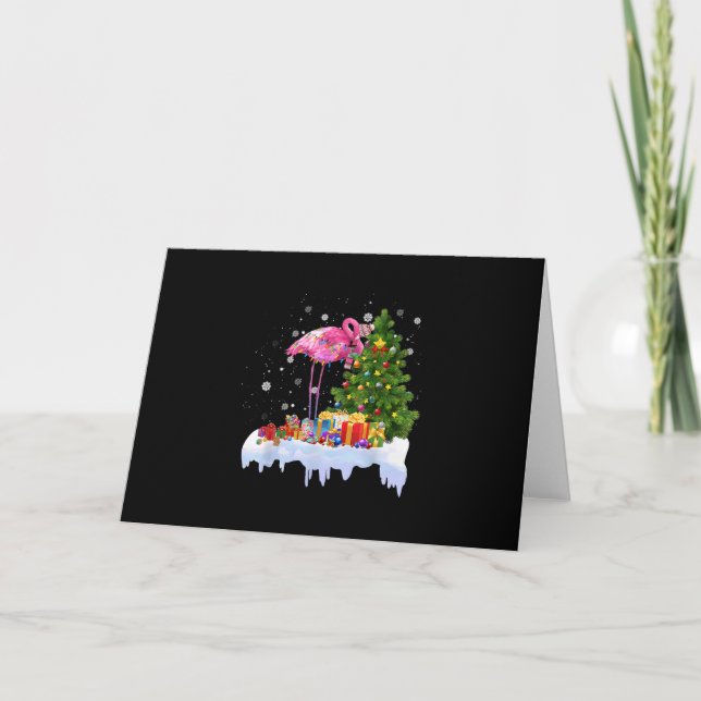 Carte De Remerciements Lumières des arbres de Noël Flamant rose (Devant)