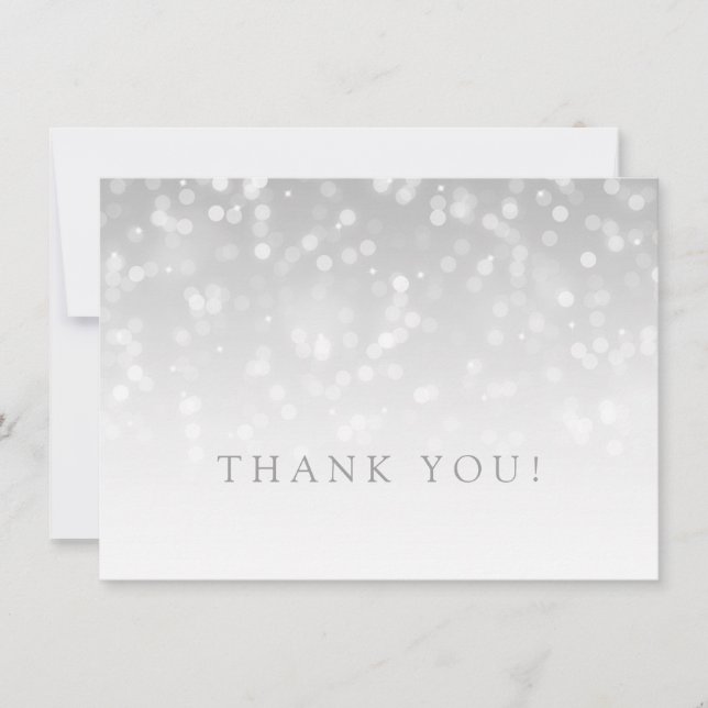 Carte De Remerciements Lumières d'étincelle de Bokeh d'argent de note de (Devant)
