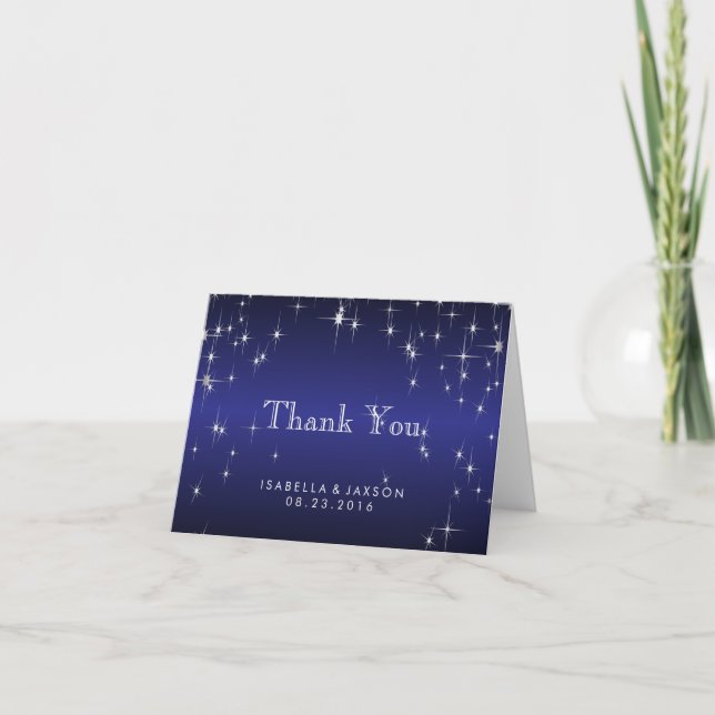 Carte De Remerciements Lumières d'étoiles sur fond bleu foncé métallisé - (Devant)