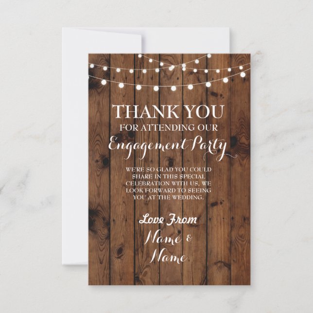 Carte De Remerciements Lumières en bois de mariage de fiançailles de (Devant)