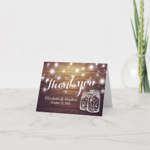 Carte De Remerciements Lumières en bois rustiques de pot de maçon de