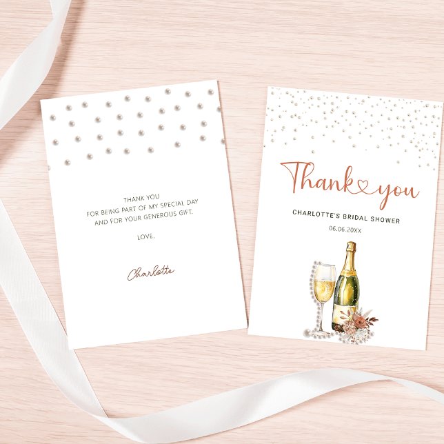 Carte De Remerciements Lunch en Blanc et Prosecco pour l'enterrement de v (Elegant Pearls and Prosecco Bridal Shower Thank You Card
)