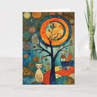 Carte De Remerciements Lune Abstraite : Chat Whimsical en style roman