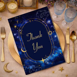 Carte De Remerciements Lune d'or bleu mystique astronomie céleste mariage