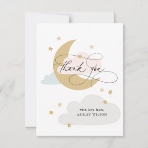 Carte De Remerciements Lune et étoiles Baby shower de script bleu rose