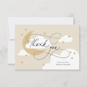 Carte De Remerciements Lune et étoiles Baby shower de script en or beige