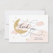 Lune et étoiles Baby shower de script rose