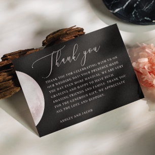 Carte De Remerciements Lune mystique rose. Élégant script mariage noir
