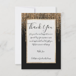 Carte De Remerciements Luxe Chic Black Gold Fringe Parties scintillant ét