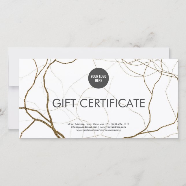 Carte De Remerciements Luxe Design Certificat cadeau Roots Plantes d'or (Devant)
