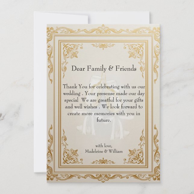 Carte De Remerciements Luxe Elegant Mariage Or (Devant)