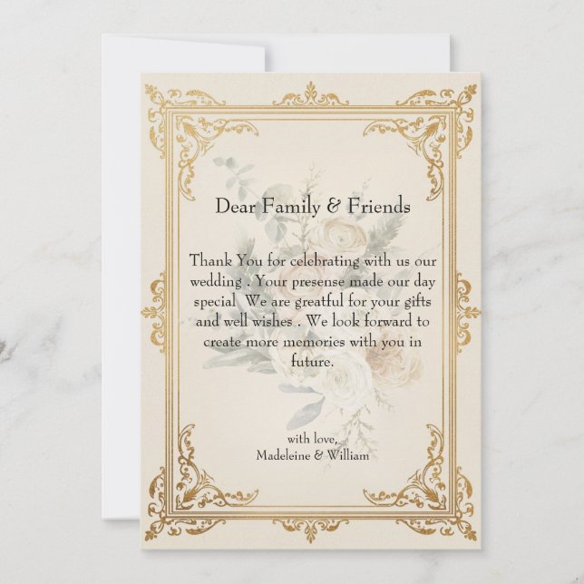 Carte De Remerciements Luxe Formal Elegant Mariage Or (Devant)