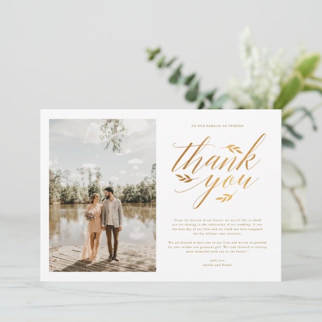 Carte De Remerciements Luxe Gold Foil Calligraphie Mariage photo (Debout devant)