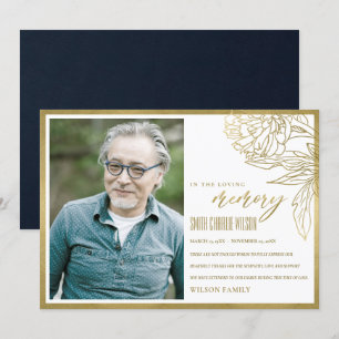 CARTE DE REMERCIEMENTS LUXE GOLD FOIL FLORAL SYMPATHY MEMORIAL PHOTO QUE
