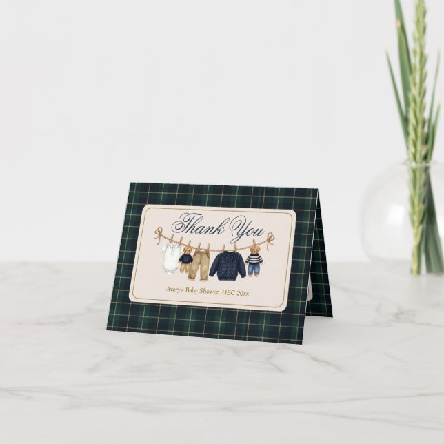 Carte De Remerciements Luxsary Teddy Bear Plaid Baby Shower (Devant)