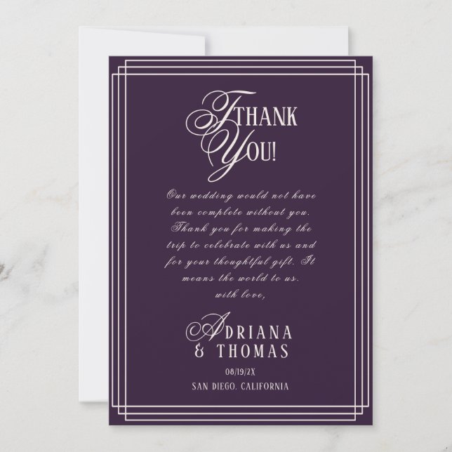 Carte De Remerciements Luxury Purple Wedding (Devant)
