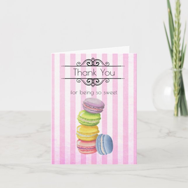 Carte De Remerciements Macarons Pâtisserie Française Pastel Aquarelle Mer (Devant)