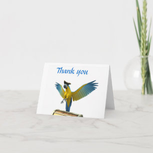 Carte De Remerciements Macaw bleu et or portant un chapeau pirate