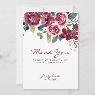 Carte De Remerciements Magenta Pink Rose Floral Botanical