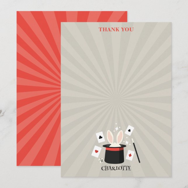 Carte De Remerciements Magicien Show Magicien Enfants Anniversaire Nom pe (Devant / Derrière)