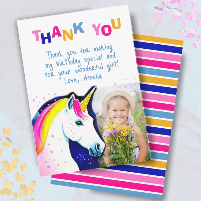 Carte De Remerciements Magique Unicorn Stars Girl Photo Anniversaire (Créateur téléchargé)