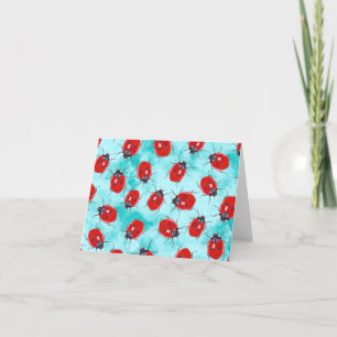 Carte De Remerciements Magnifique audacieuse illustrée Ladybugs sur Aqua 